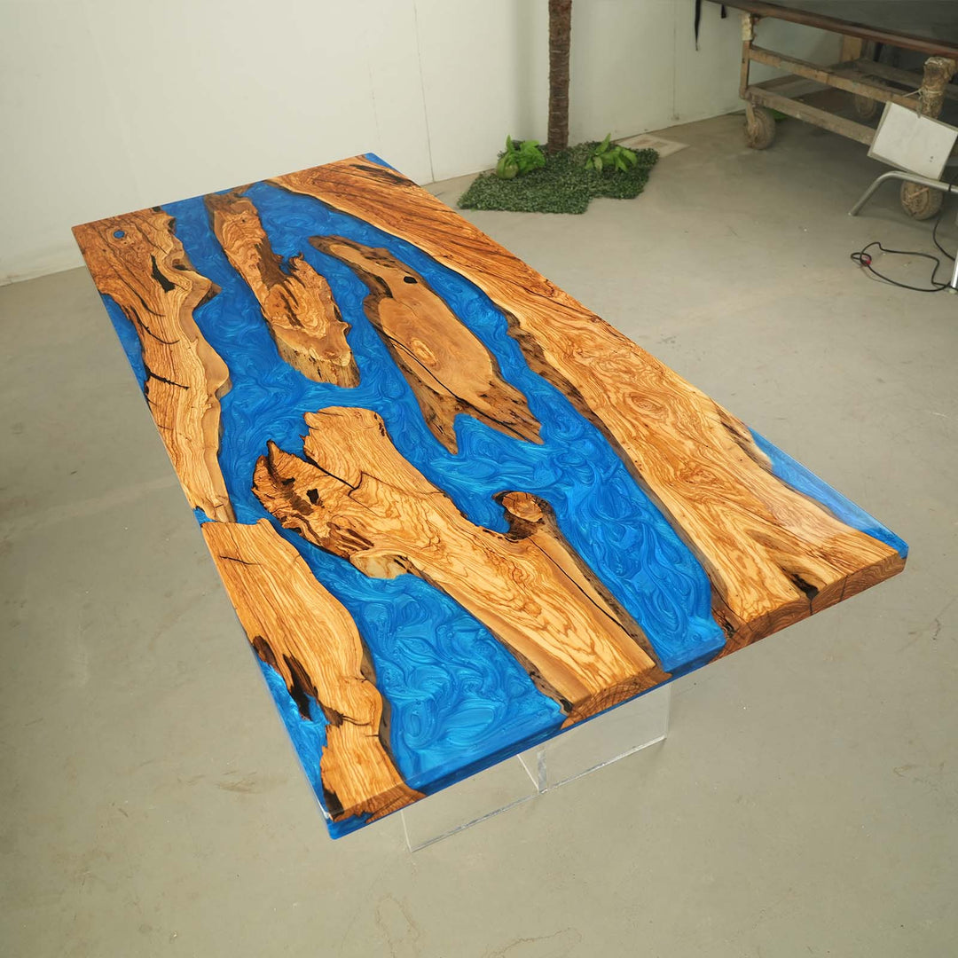 Malibu Blue Olive Wood Dining Table by Thomas Dawn