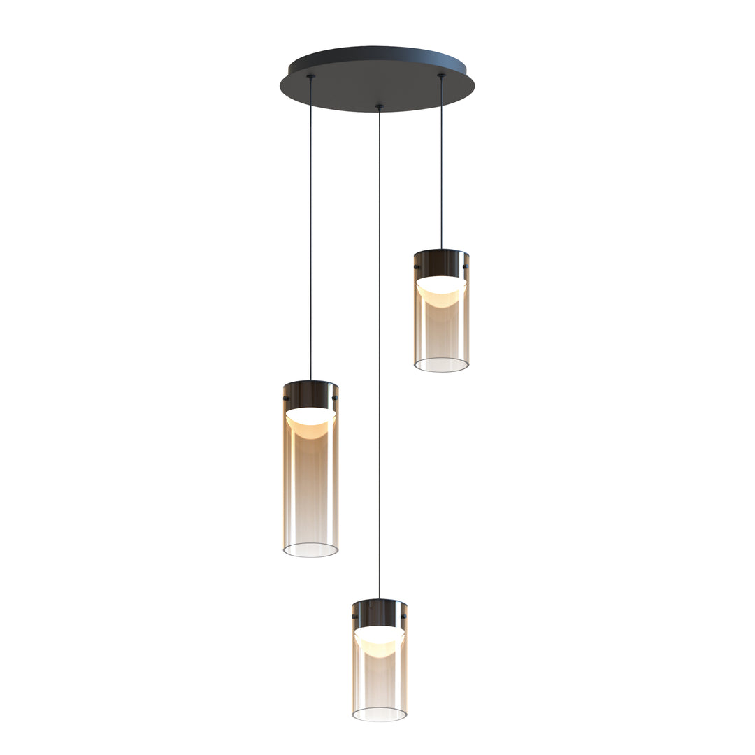 Highball Amber 3-Light LED Pendant by ET2 Lighting in Gunmetal, front view