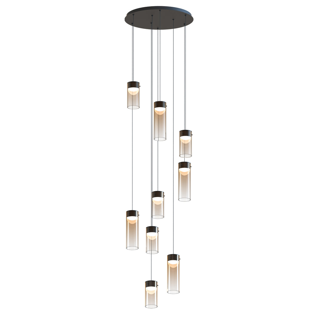 Highball Amber 9-Light LED Pendant by ET2 Lighting in Gunmetal, front view