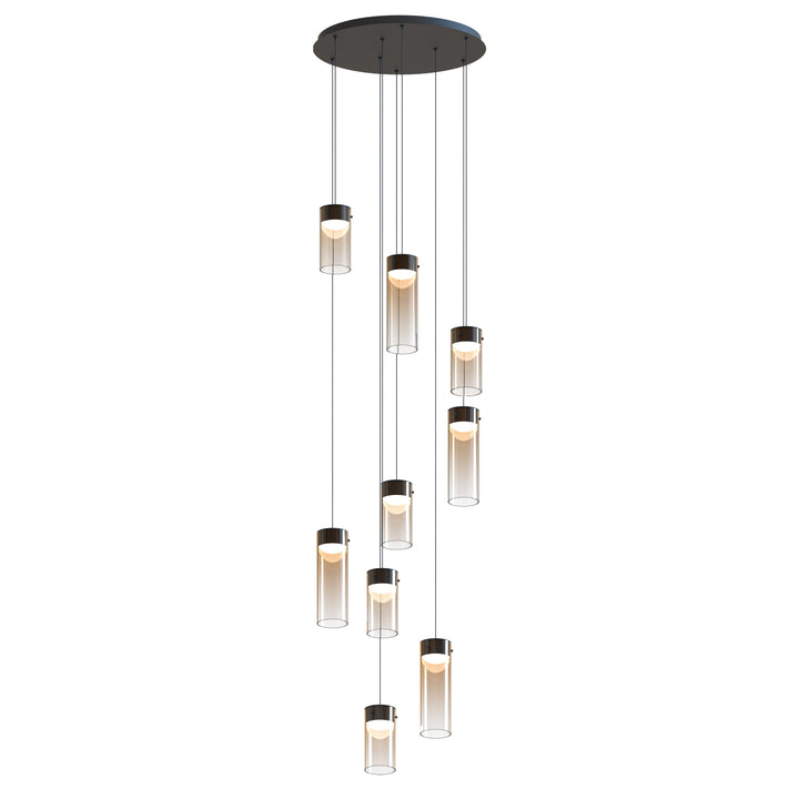 Highball Amber 9-Light LED Pendant by ET2 Lighting in Gunmetal, front view