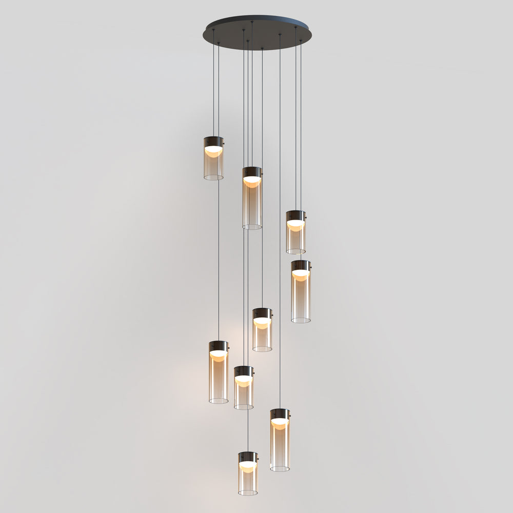 Highball Amber 9-Light LED Pendant by ET2 Lighting, styled view 1