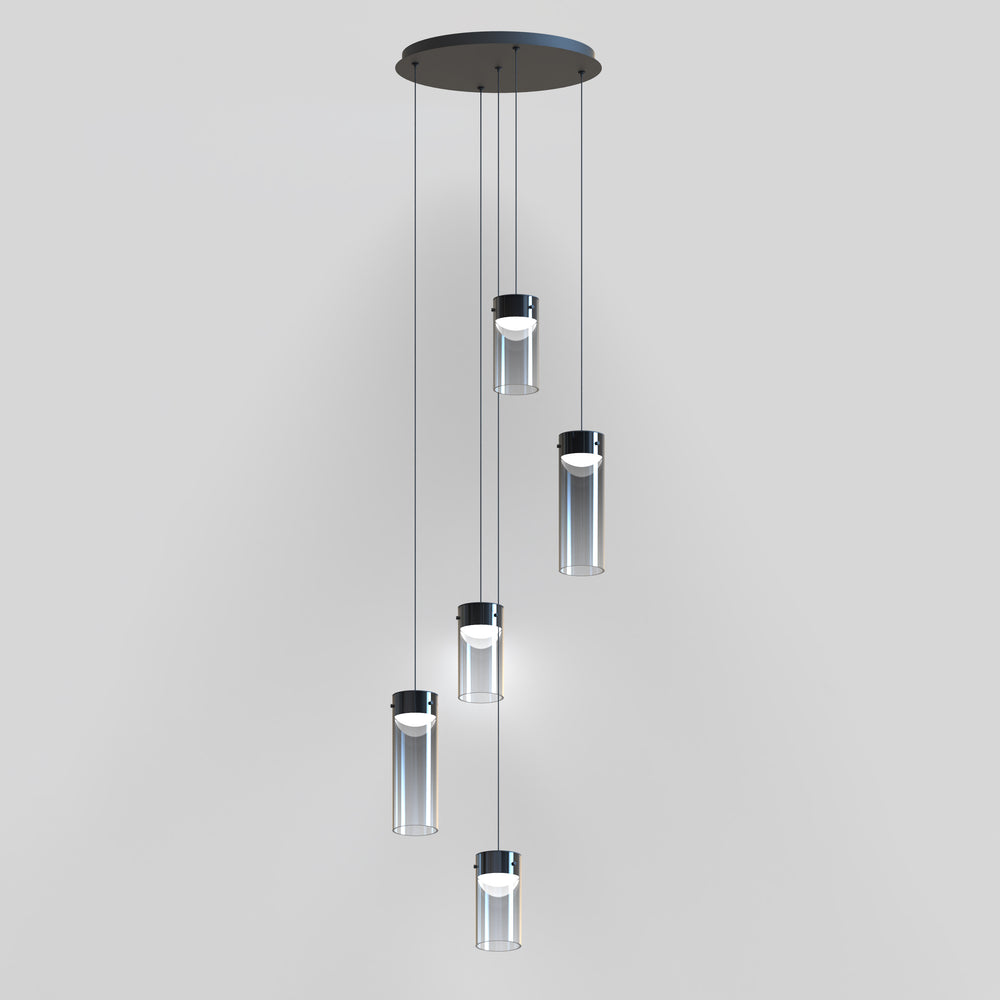 Highball Smoke 5-Light LED Pendant by ET2 Lighting, styled view 1