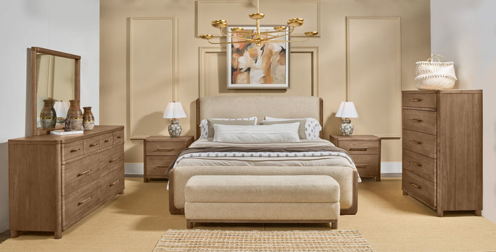 Hollis Dresser Mirror in Cabin Glow — in a bedroom setting