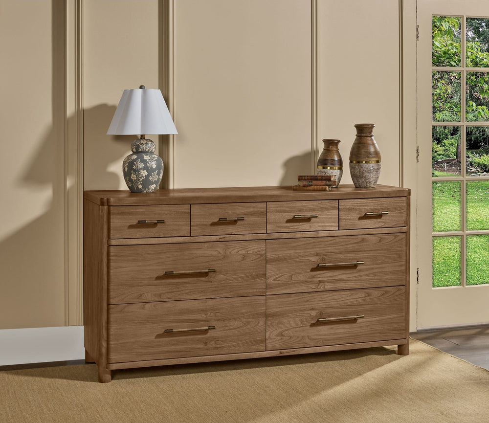 Hollis Eight Drawer Dresser in Cabin Glow — styled in a room