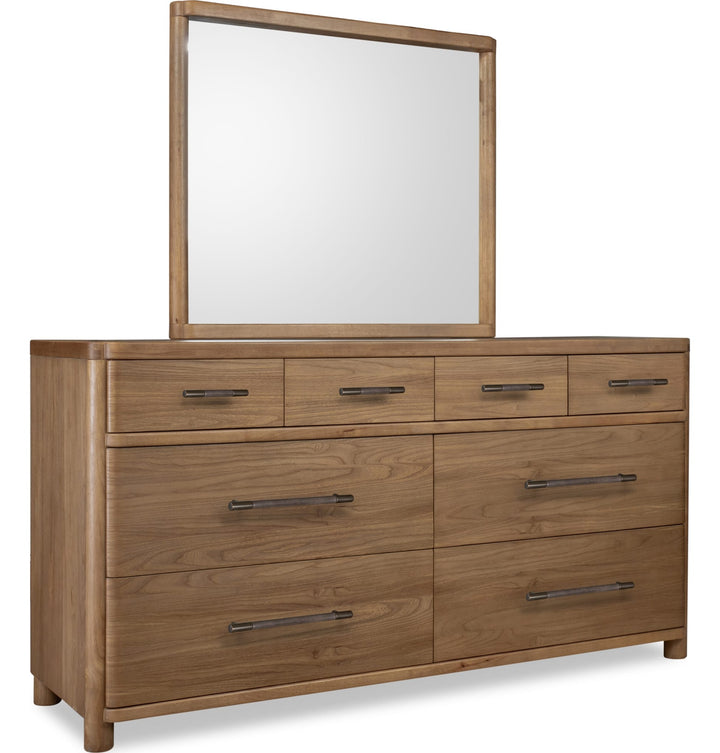 Hollis Eight Drawer Dresser in Cabin Glow — on a white background with the matching mirror (sold separately)