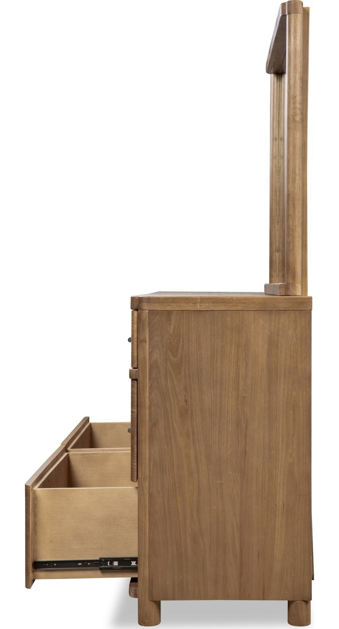 Hollis Eight Drawer Dresser in Cabin Glow — side view with the matching mirror (sold separately)