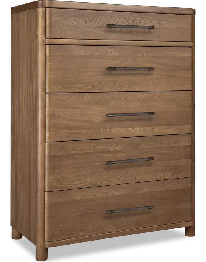Hollis Five Drawer Chest in Cabin Glow — on a white background