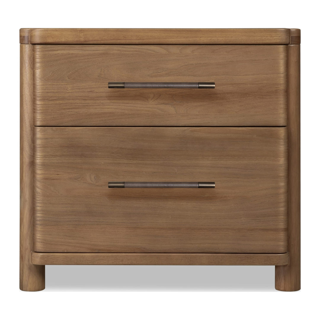 Hollis Two Drawer Nightstand with Cord Management by Modus in Cabin Glow — on a white background