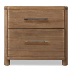 Hollis Two Drawer Nightstand with Cord Management by Modus in Cabin Glow — on a white background
