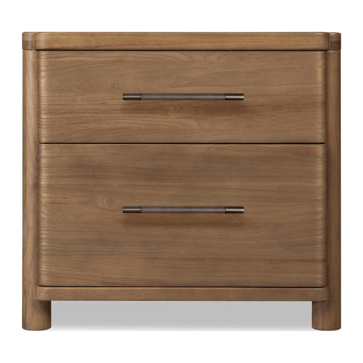 Hollis Two Drawer Nightstand with Cord Management by Modus in Cabin Glow — on a white background
