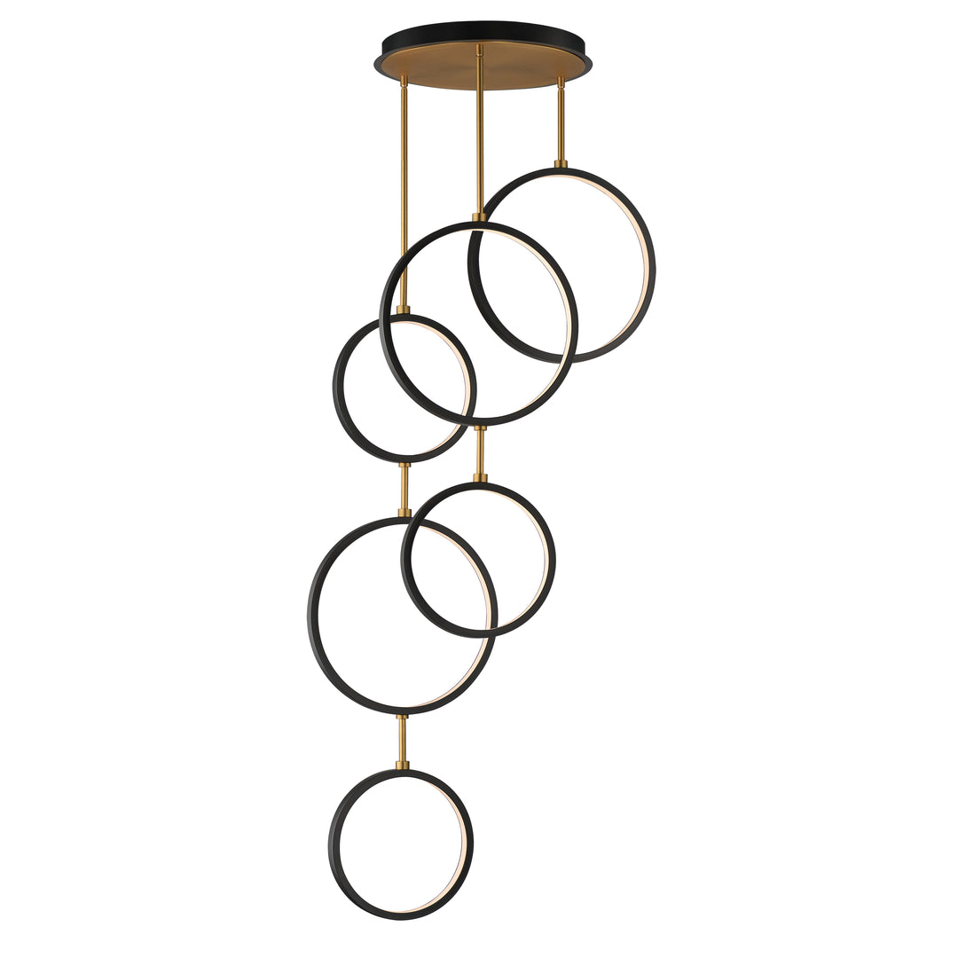 Hoopla 6-Light LED Pendant (25" W) by ET2 Lighting in Black / Gold, front view