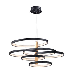 Hoopla 6-Light LED Pendant (45.25" W) by ET2 Lighting in Black / Gold, front view
