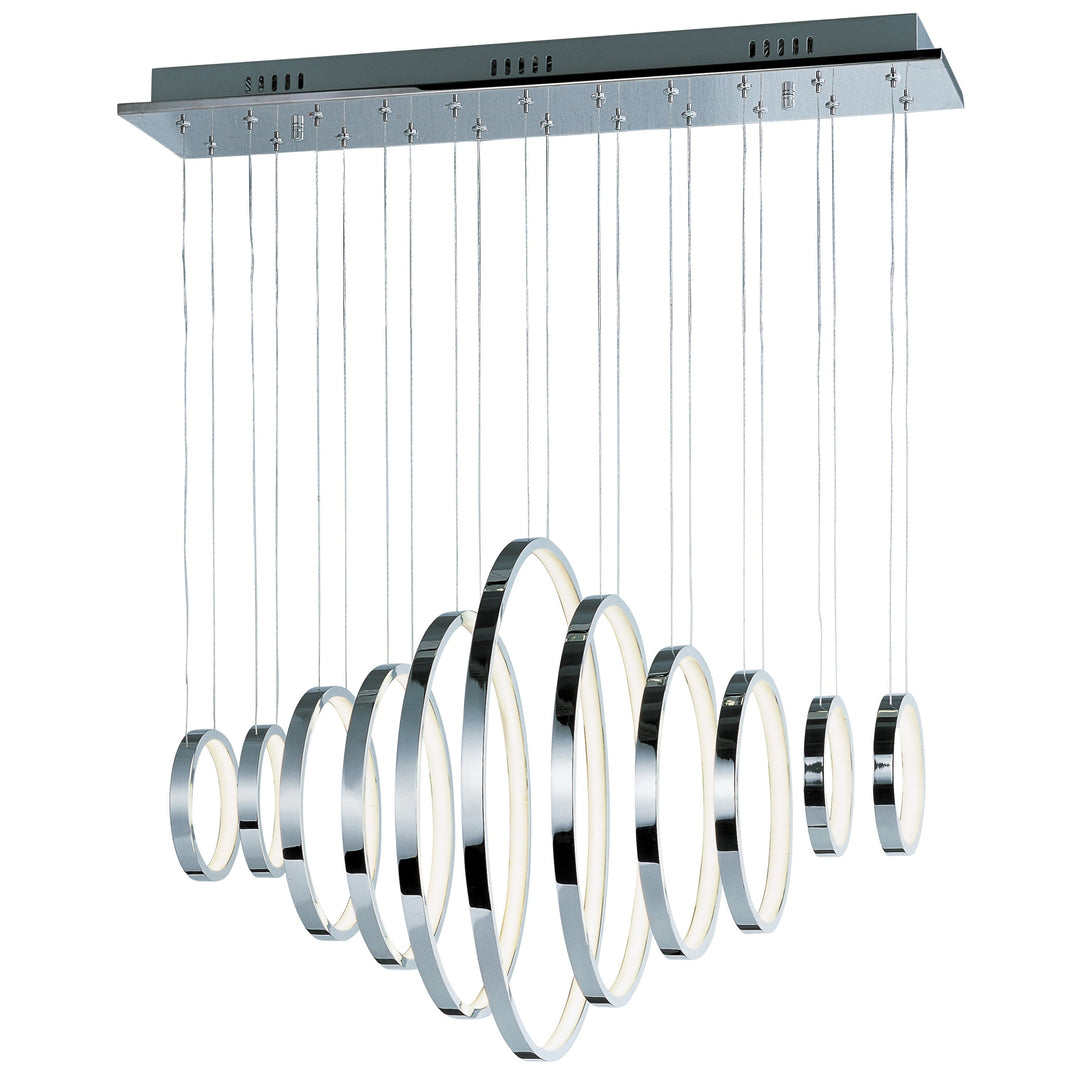Hoops 11-Light LED Pendant by ET2 Lighting in Polished Chrome, front view