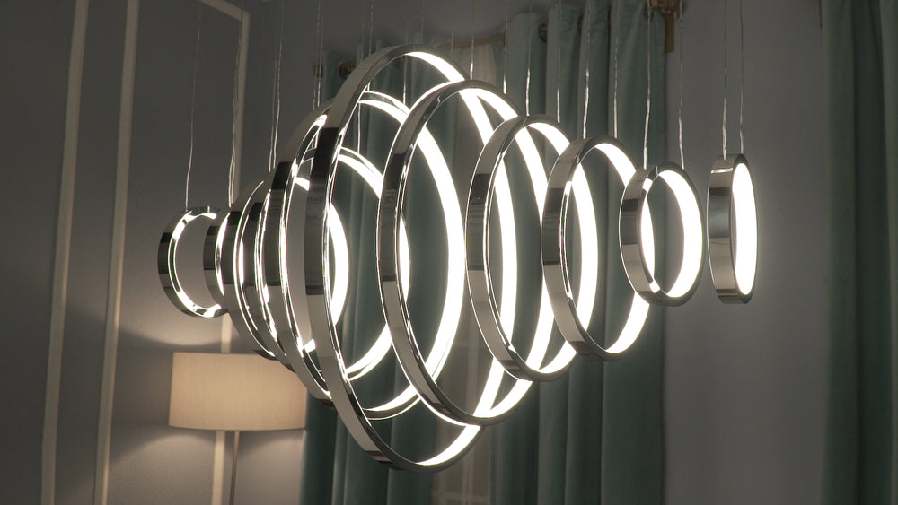 Hoops 11-Light LED Pendant by ET2 Lighting, styled view 1