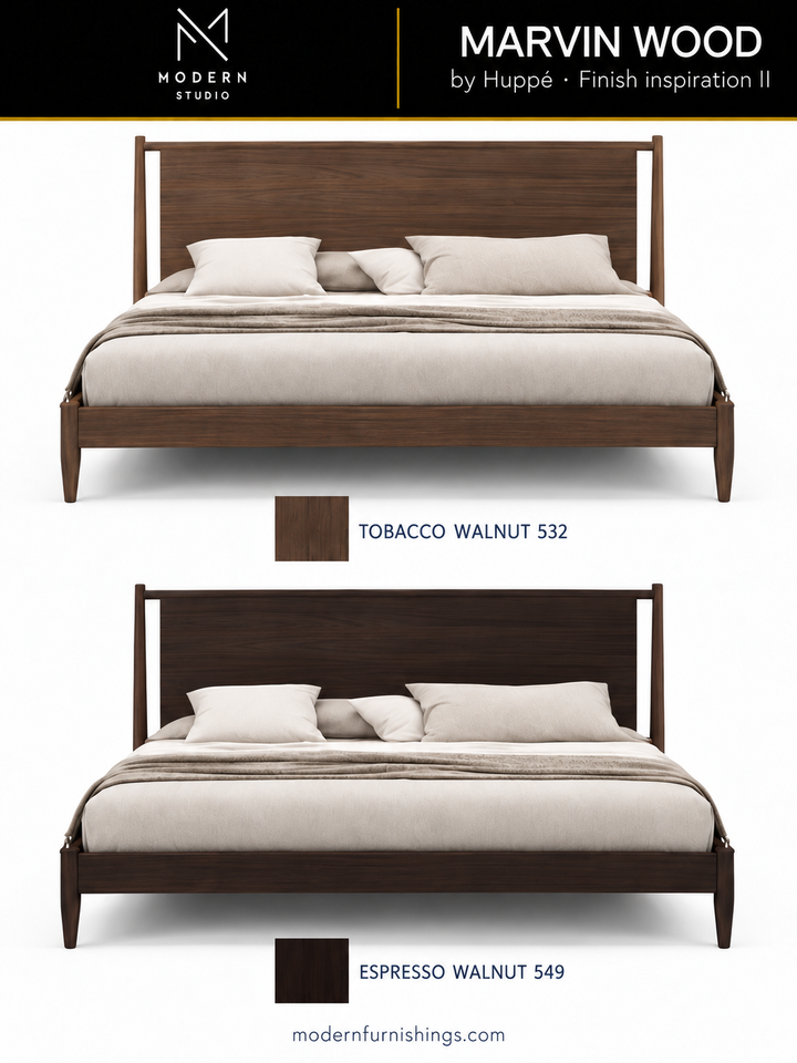 Modern Studio — MARVIN BED by Huppé, second finish-inspiration collection based on Huppé material swatches. Screen colors are approximate; confirm with physical samples.