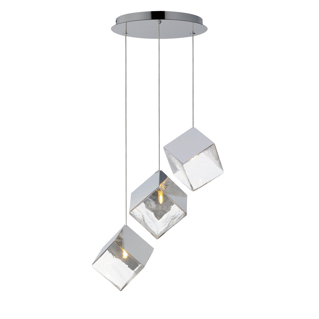 Ice Cube 3-Light LED Pendant by ET2 Lighting in Polished Chrome, front view