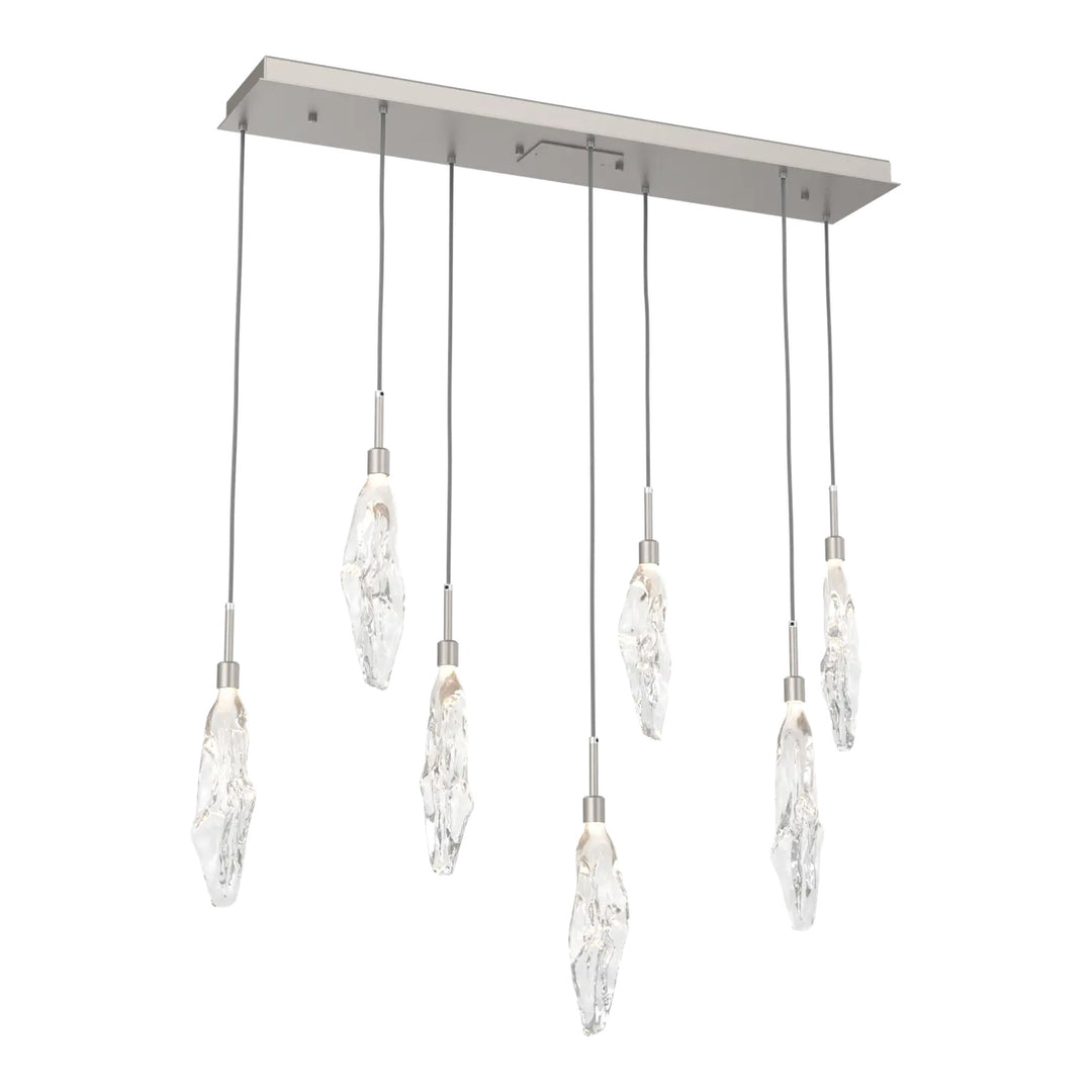 Icefall Linear Pendant Chandelier by Hammerton Studio 7 Lights in Beige Silver with Clear glass