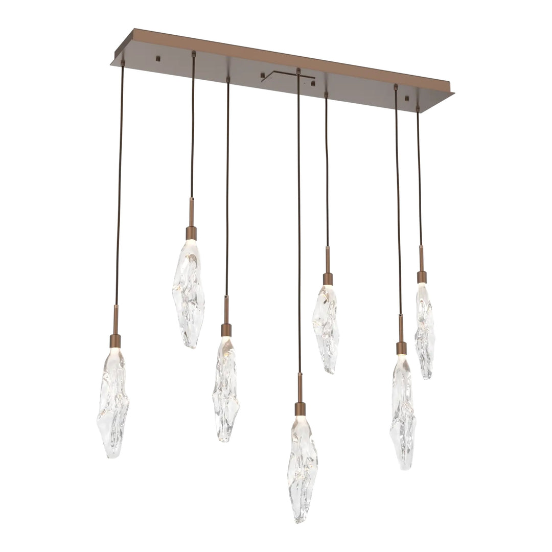 Icefall Linear Pendant Chandelier by Hammerton Studio 7 Lights in Burnished Bronze with Clear glass