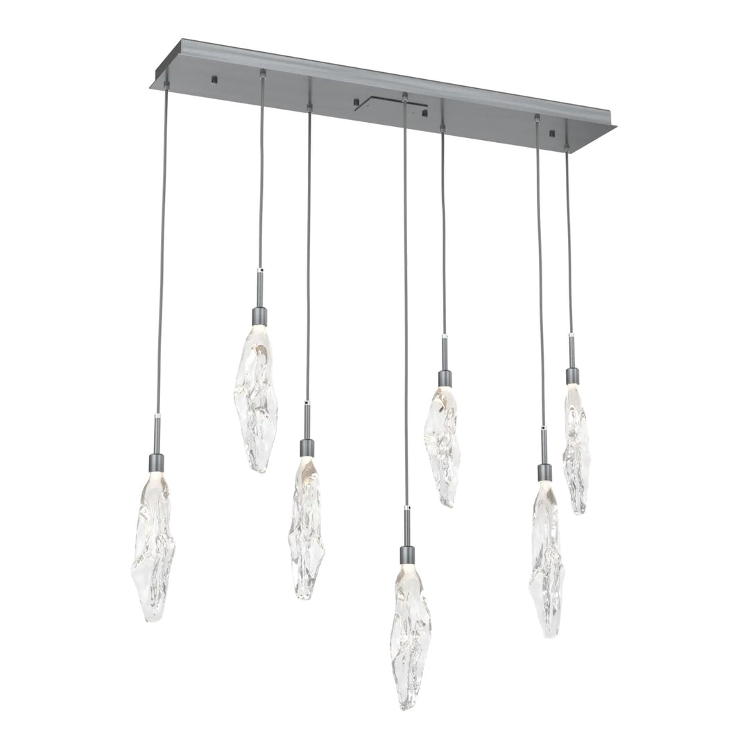 Icefall Linear Pendant Chandelier by Hammerton Studio 7 Lights in Gunmetal with Clear glass
