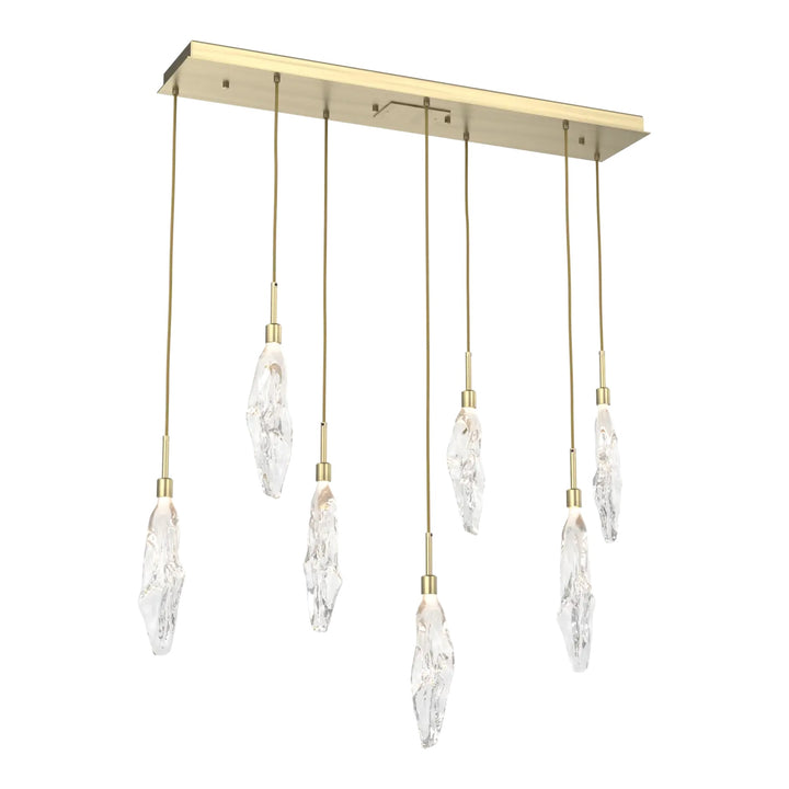 Icefall Linear Pendant Chandelier by Hammerton Studio 7 Lights in Heritage Brass with Clear glass