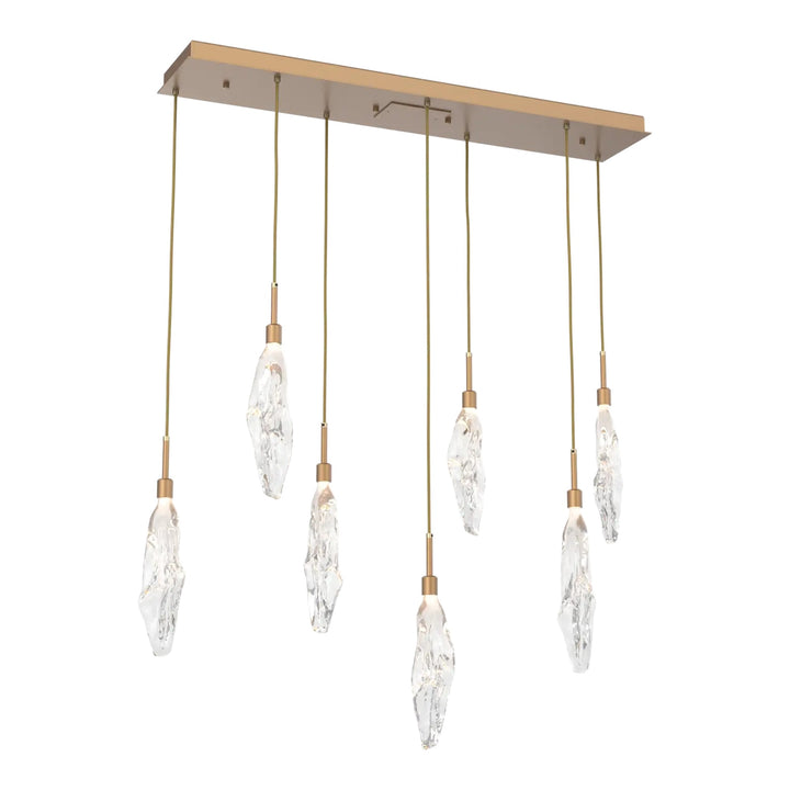 Icefall Linear Pendant Chandelier by Hammerton Studio 7 Lights in Novel Brass with Clear glass