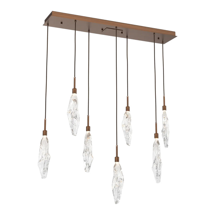 Icefall Linear Pendant Chandelier by Hammerton Studio 7 Lights in Oil-Rubbed Bronze with Clear glass