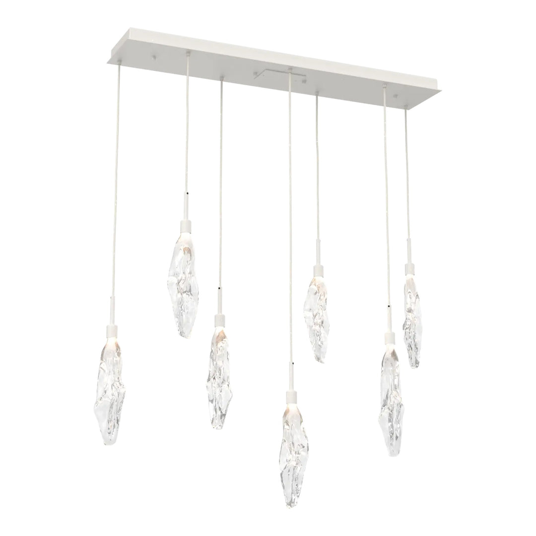 Icefall Linear Pendant Chandelier by Hammerton Studio 7 Lights in Salt White with Clear glass