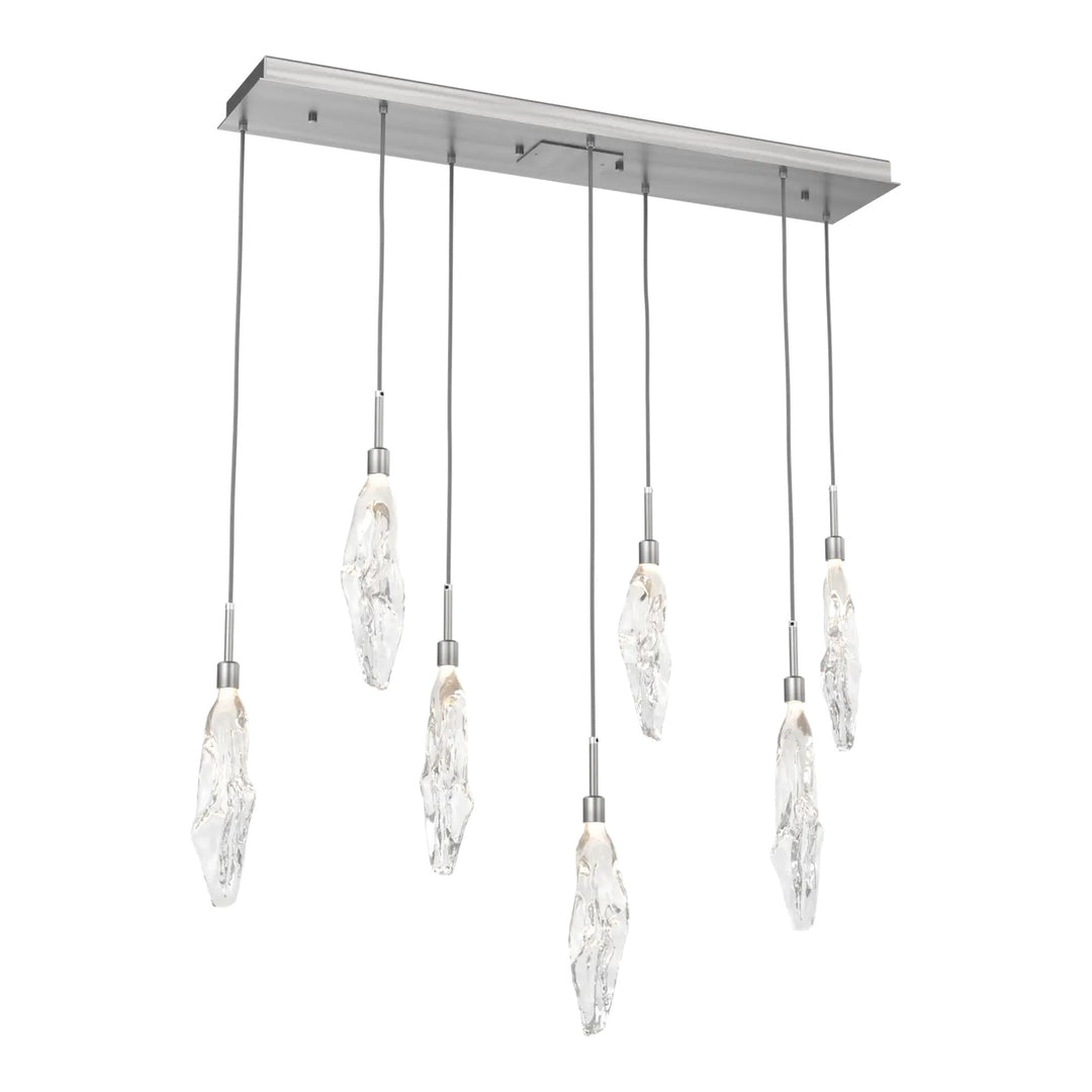 Icefall Linear Pendant Chandelier by Hammerton Studio 7 Lights in Satin Nickel with Clear glass