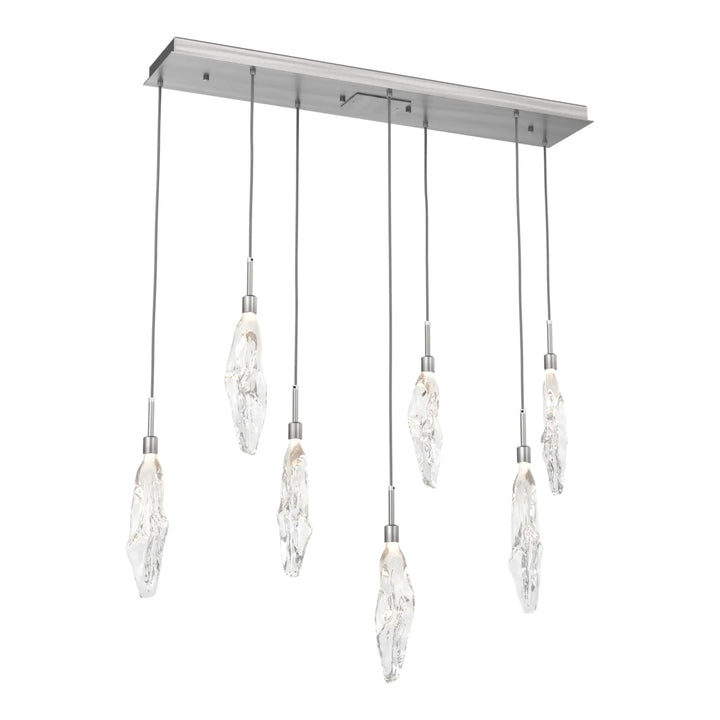 Icefall Linear Pendant Chandelier by Hammerton Studio 7 Lights in Satin Nickel with Clear glass