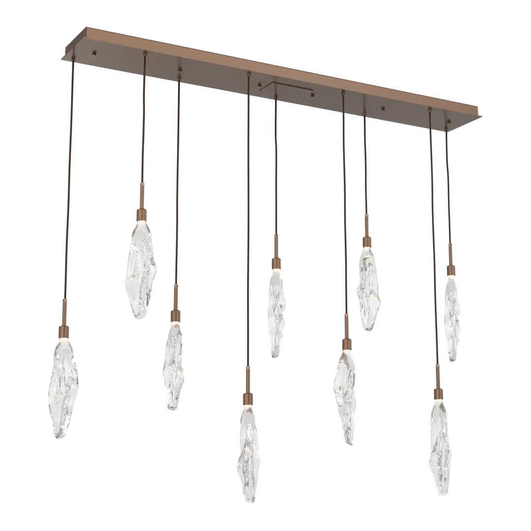 Icefall Linear Pendant Chandelier by Hammerton Studio 9 Lights in Burnished Bronze with Clear glass