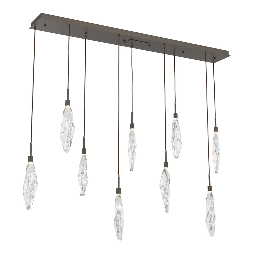 Icefall Linear Pendant Chandelier by Hammerton Studio 9 Lights in Flat Bronze with Clear glass