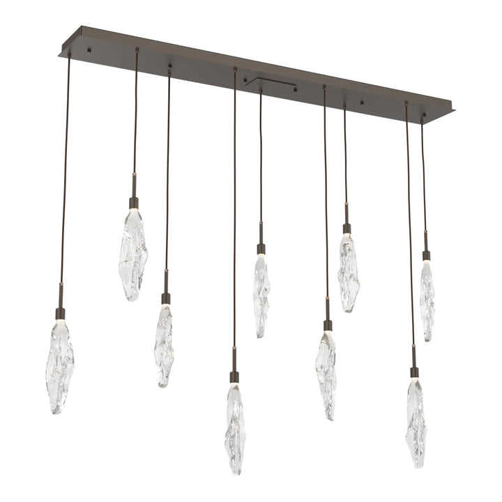 Icefall Linear Pendant Chandelier by Hammerton Studio 9 Lights in Flat Bronze with Clear glass