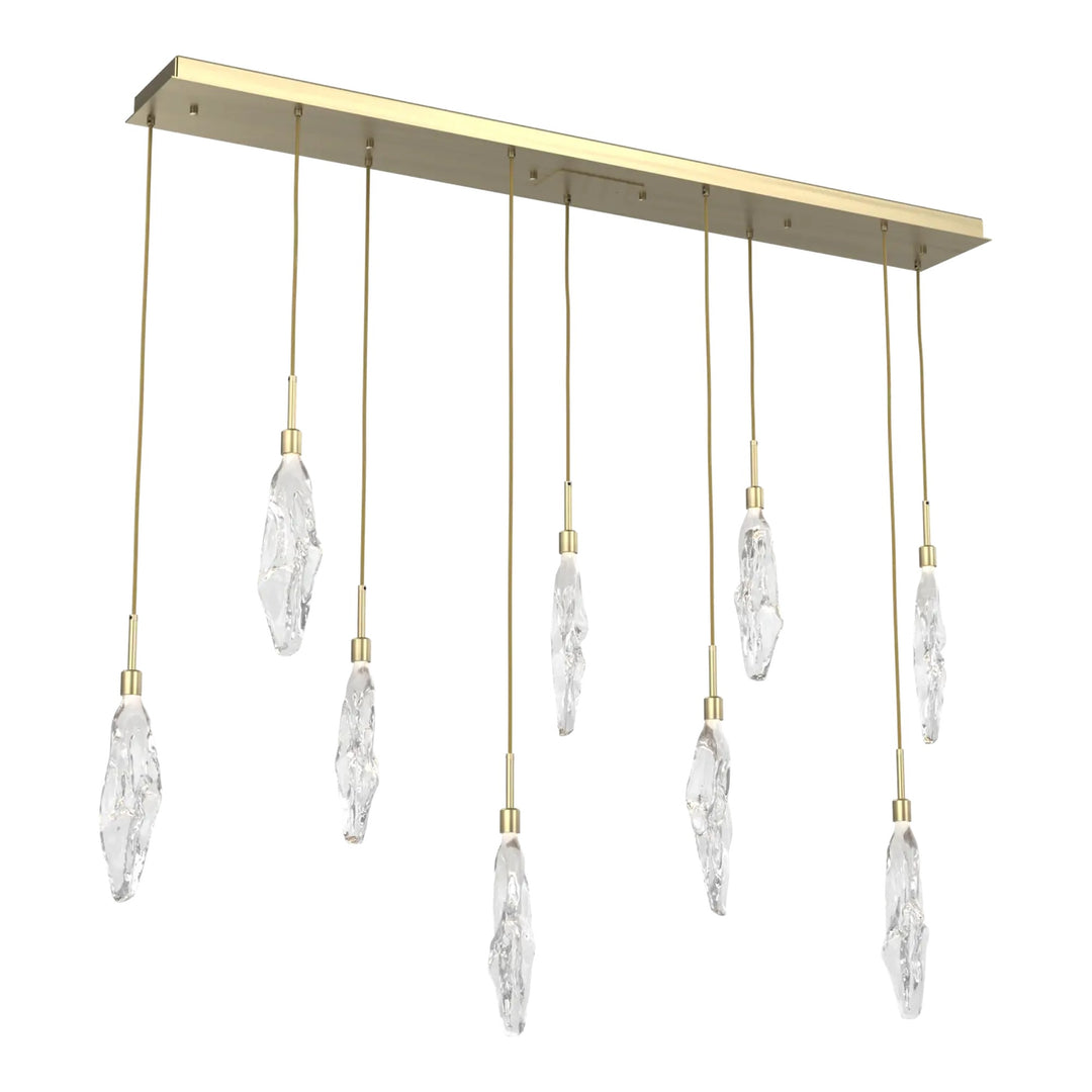 Icefall Linear Pendant Chandelier by Hammerton Studio 9 Lights in Heritage Brass with Clear glass