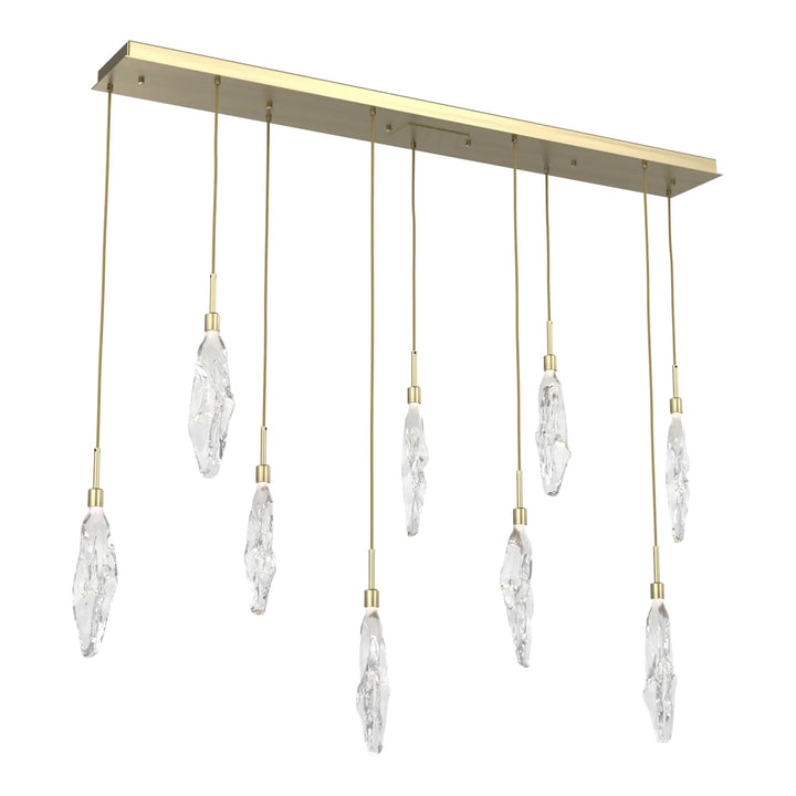 Icefall Linear Pendant Chandelier by Hammerton Studio 9 Lights in Heritage Brass with Clear glass