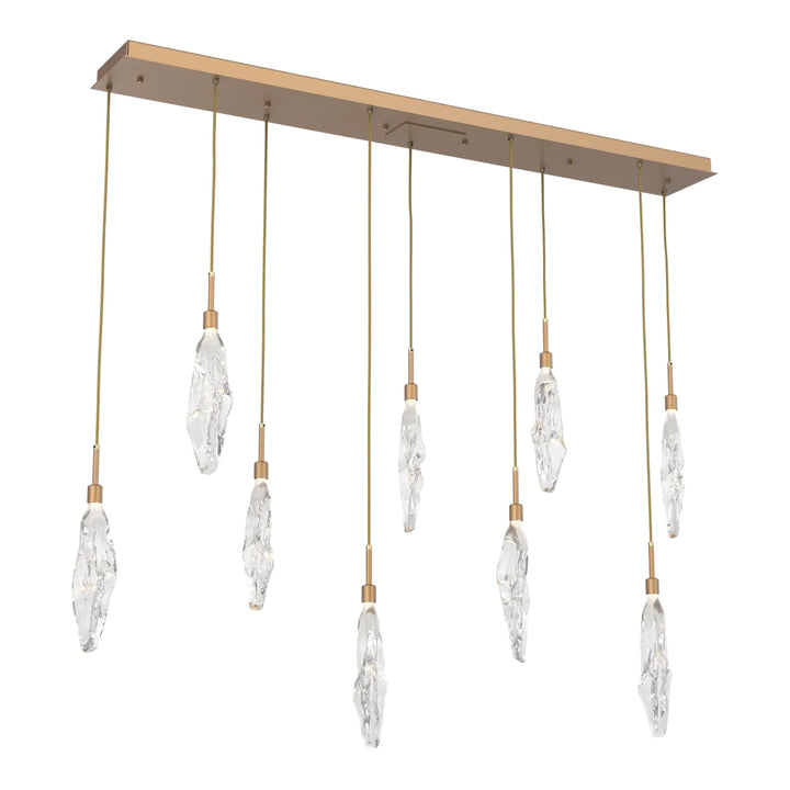 Icefall Linear Pendant Chandelier by Hammerton Studio 9 Lights in Novel Brass with Clear glass
