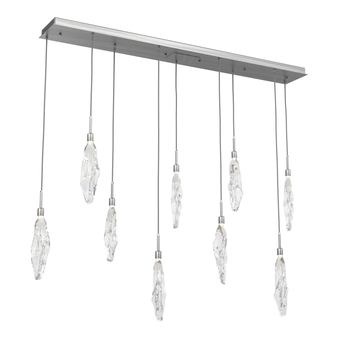 Icefall Linear Pendant Chandelier by Hammerton Studio 9 Lights in Satin Nickel with Clear glass