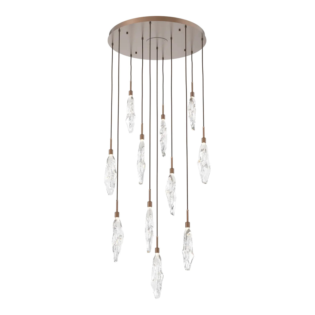 Icefall Round Pendant Chandelier by Hammerton Studio 11 Lights in Burnished Bronze with Clear glass
