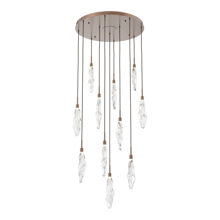 Icefall Round Pendant Chandelier by Hammerton Studio 11 Lights in Burnished Bronze with Clear glass