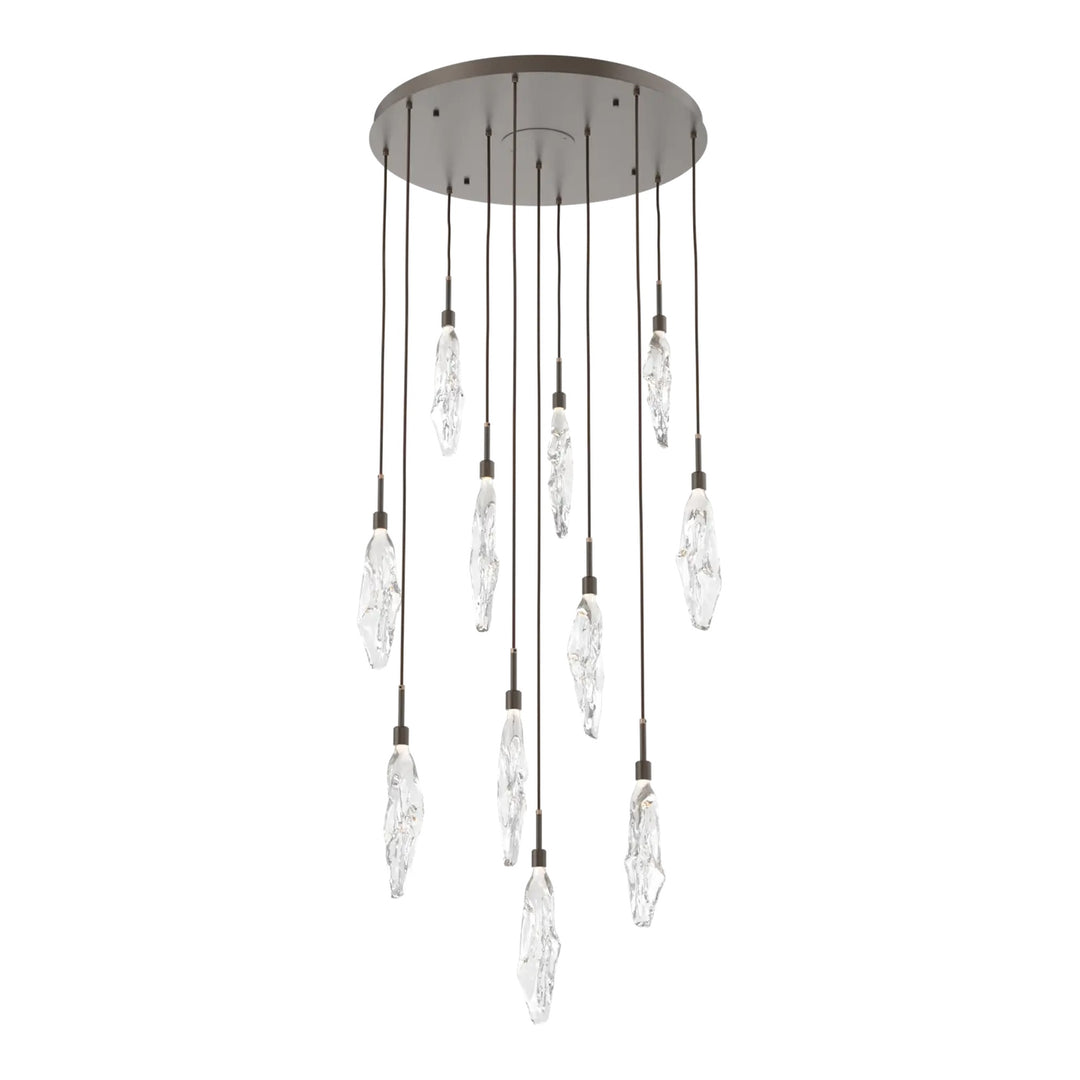 Icefall Round Pendant Chandelier by Hammerton Studio 11 Lights in Flat Bronze with Clear glass