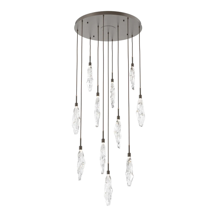 Icefall Round Pendant Chandelier by Hammerton Studio 11 Lights in Flat Bronze with Clear glass