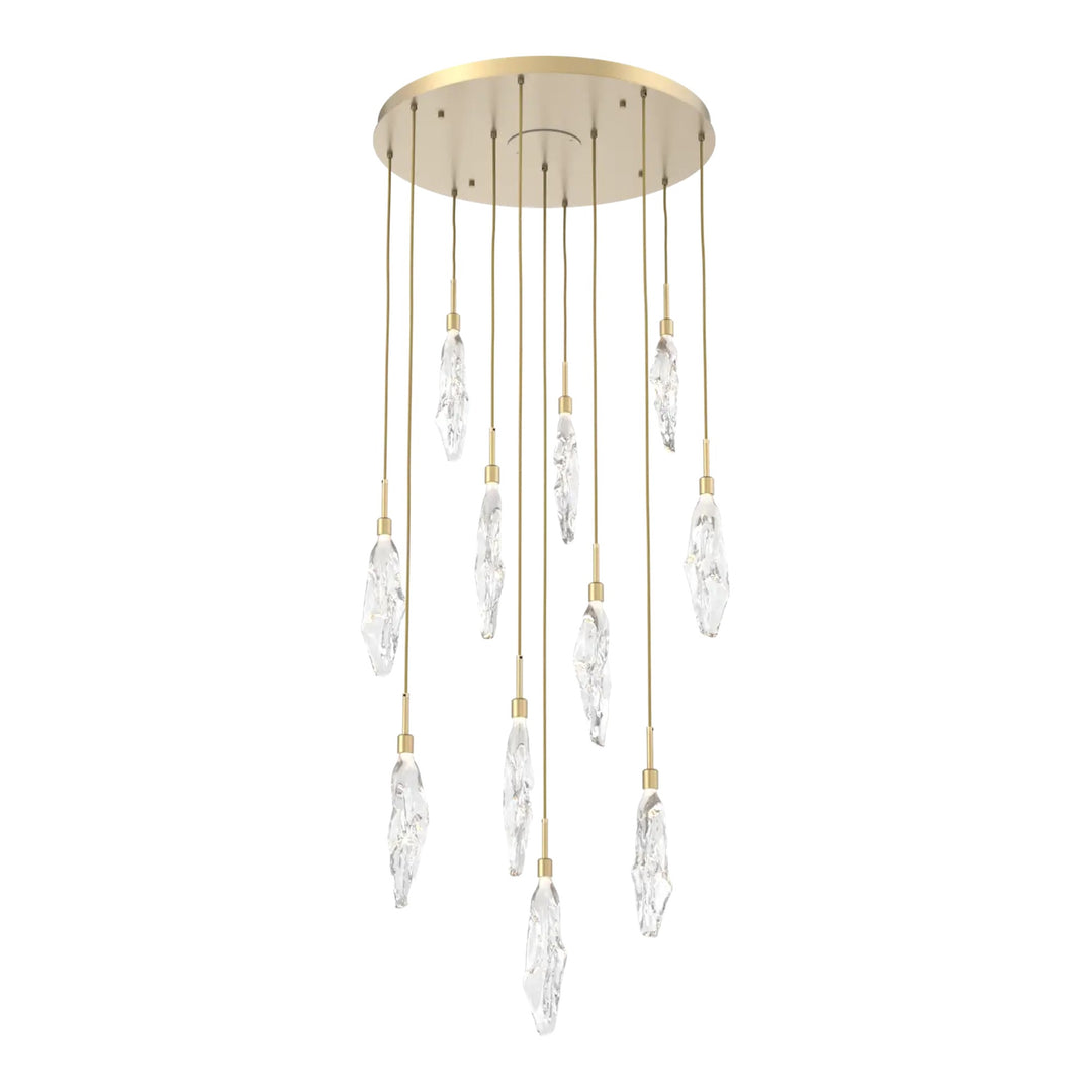 Icefall Round Pendant Chandelier by Hammerton Studio 11 Lights in Gilded Brass with Clear glass