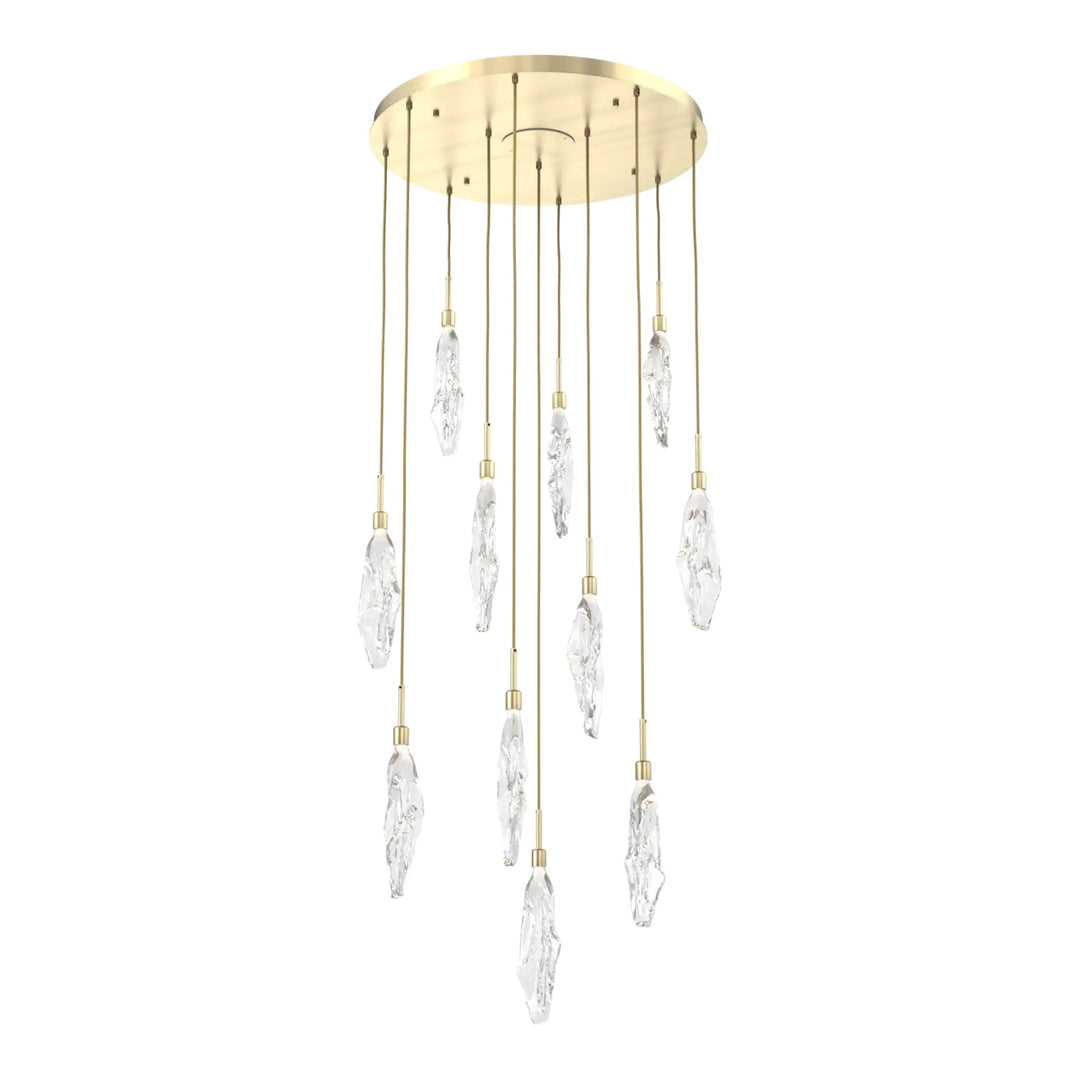 Icefall Round Pendant Chandelier by Hammerton Studio 11 Lights in Heritage Brass with Clear glass