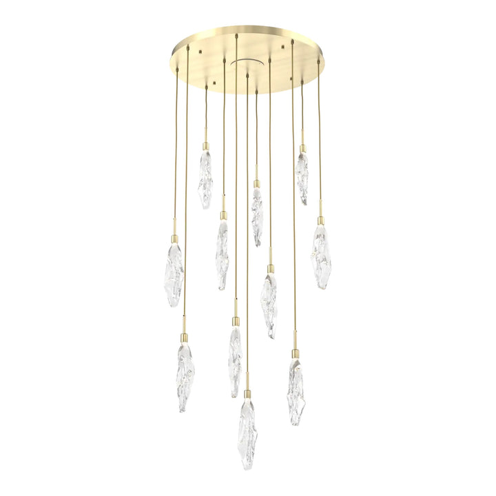 Icefall Round Pendant Chandelier by Hammerton Studio 11 Lights in Heritage Brass with Clear glass