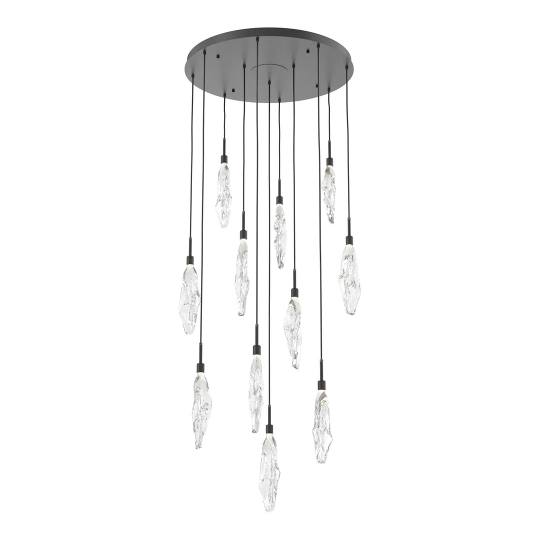 Icefall Round Pendant Chandelier by Hammerton Studio 11 Lights in Matte Black with Clear glass