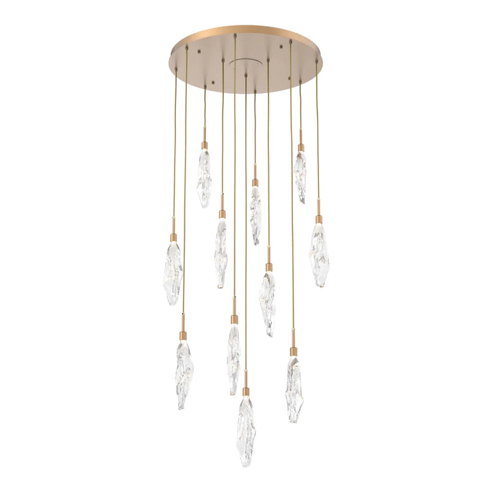 Icefall Round Pendant Chandelier by Hammerton Studio 11 Lights in Novel Brass with Clear glass