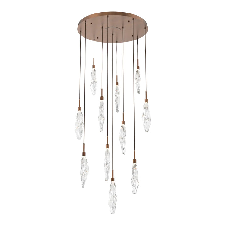 Icefall Round Pendant Chandelier by Hammerton Studio 11 Lights in Oil-Rubbed Bronze with Clear glass
