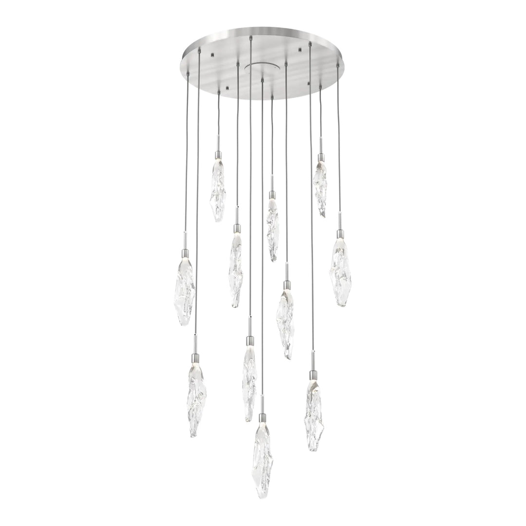 Icefall Round Pendant Chandelier by Hammerton Studio 11 Lights in Satin Nickel with Clear glass