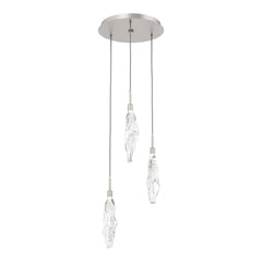 Icefall Round Pendant Chandelier by Hammerton Studio 3 Lights in Beige Silver with Clear glass