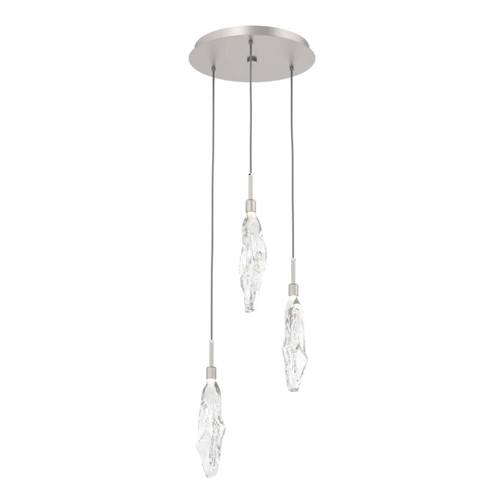 Icefall Round Pendant Chandelier by Hammerton Studio 3 Lights in Beige Silver with Clear glass
