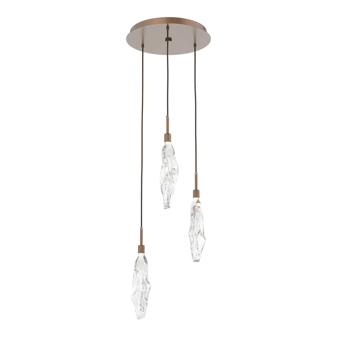 Icefall Round Pendant Chandelier by Hammerton Studio 3 Lights in Burnished Bronze with Clear glass